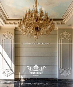 اجرای گچبری کلاسیک دستی روی دیوار و سقف لابی لوکس در تهران فرمانیه