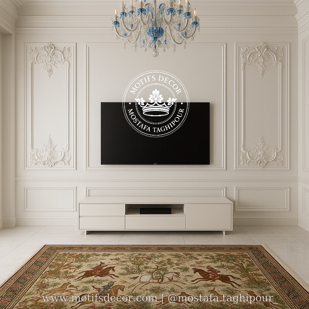 قاب‌بندی نئوکلاسیک سفید پشت دیوار TV